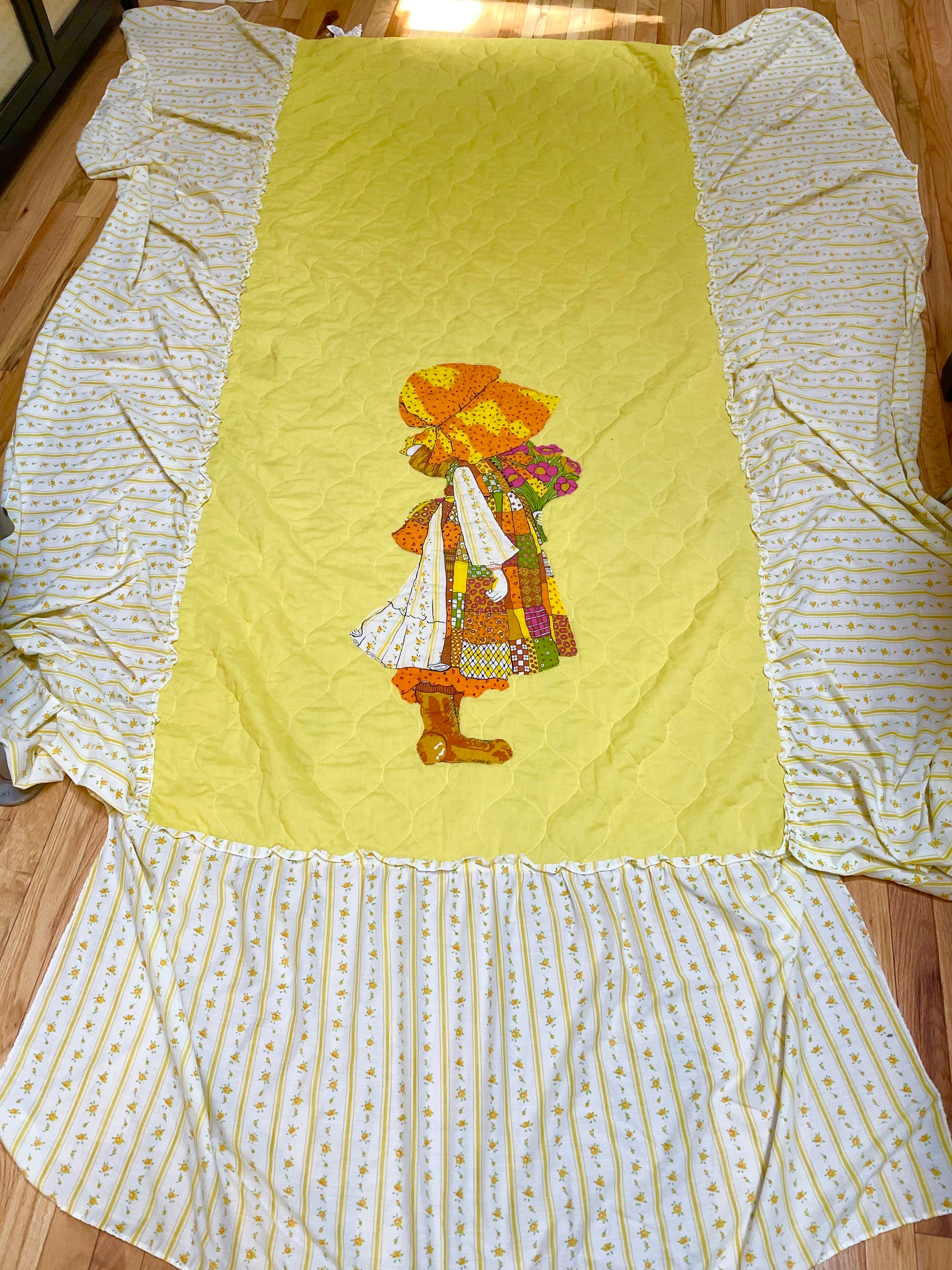 RARE Vintage 70s Holly Hobbie Curtains Twin Bedspread Pillow Sham