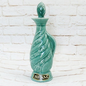 Vintage 60s Large Liquor Bottle Jim Beam Collectible Grecian Urn China Decanter Turquoise