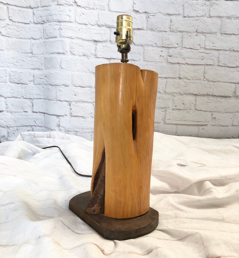 Vintage 70s Driftwood Tree Stump Table Lamp Wood Branch Lodge Etsy