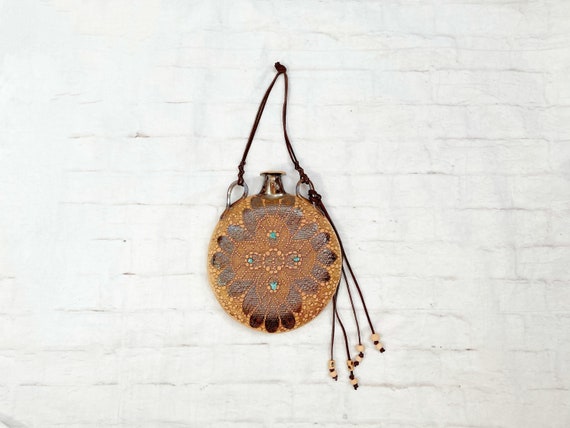 Vintage Handmade Pottery Wall Vase Hanging Art Southwestern Beaded Doily Lace Clay Slab Method