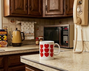 ヴィンテージ 80年代 ハート コーヒー/ティー マグカップ 赤白 スカンジナビア風 ノベルティプリント ラブ