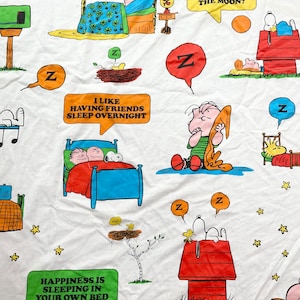 Lenzuolo per letto singolo vintage anni &#39;70 Peanuts, tessuto Snoopy Charlie Brown, tema del sonno Linus Lucy Sally Patty