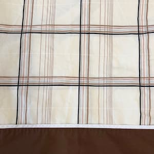 Vintage 70s Brown Border Plaid Masculine Full Flat Bed Sheet Fabric Linens