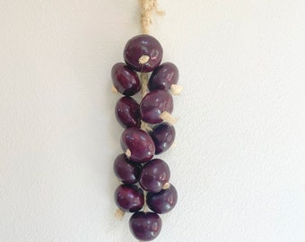 Vintage 70s Large Rope Hanging Art Ceramic Red Onions Wall Kitchen Dining County Farmhouse Italian