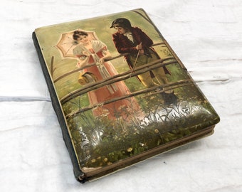 Antique 1800s Colonial Victorian Edwardian Photo Album Book Celluloid Gold Edge Soldier Girl French