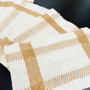 Set 4 Vintage 80s Place Mats Woven Cotton Reversible Country Plaid Rectangular Placemats Christmas Gold White *flawed/reduced*