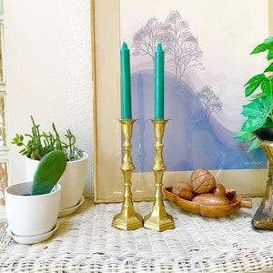 Set 2 Vintage Brass Candlesticks Taper Candle Holders MCM Mod Retro Victorian Hollywood Regency