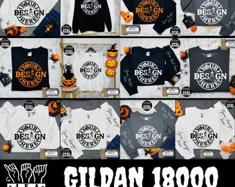 Paquete de maquetas de Halloween Gildan 18000, colección de Acción de Gracias con cuello redondo G18000, paquete de tienda de otoño de moda, maquetas de sudaderas unisex populares