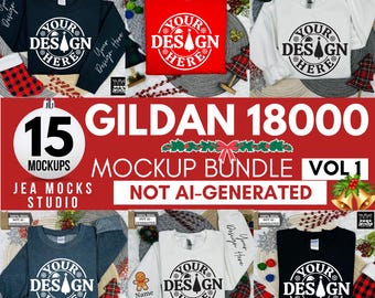 Gildan 18000 Sweatshirt Christmas Mockup Bundle | G180 Crewneck Mock-up Bundle | Real Model Mock | Cozy Casual Holiday Christmas Aesthetic