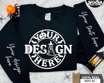 Gildan 18000 Black Sweatshirt Halloween Mockup, G18000 Crewneck Thanksgiving Collection, Trendy Fall Mockup, Popular Unisex Sweatshirt