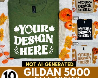 Gildan 5000 Fall Mockup Bundle, 5000 Halloween Mockup, Gildan Sand TShirt Mockup, Oversized Tshirt Mockup, Halloween Mockup, Autumn Mockup