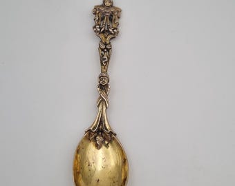 Antique Silver Gilt Figural Spoon | Hanau German Renaissance Revival | Jester Finial & Grotesque Mask | Cast Continental Silver | 19th Centu