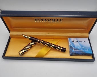 Waterman Lady Patricia Fountain Pen, Bordeaux Lacquer with Gold Plate Facets, 18K Gold Nib, Made in France, Boxed with Ink Cartridges