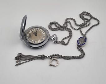Vintage USSR Molnija Pocket Watch, Superb Condition Keeps Time and Working, Complete With Russian 825 Silver Chatelaine.