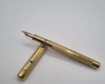 Mabie Todd Swan Self-Filler Fountain Pen, Gold Filled Overlay, New York c.1920, Semi-Flex 14k Nib, Lever Fill, Fully Restored
