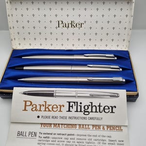 Vintage, 1960's Parker 45 Fountain Pen, Pencil and Ballpoint, Tripple Set, Mint Condition.