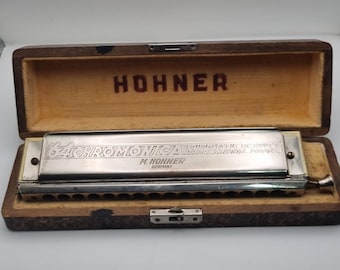 Vintage Hohner The 64 Chromonica Professional Model 280, Key of C, Chromatic Harmonica with Original Wooden Case