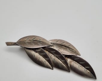 Vintage Silver Leaf Brooch, Signed TEKA Theodor Klotz Pforzheim, German 835 Silver, 1950s Mid Century Foliate Spray Pin