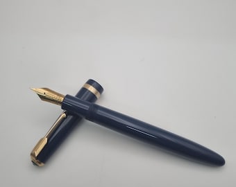 Parker Duofold Maxima Fountain Pen | Blue | 14k Medium Nib | Aerometric | Made in England | Fully Serviced Vintage Pen