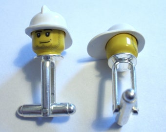 Fire Man Head Cufflinks silver plated Hand made with LEGO(r) parts