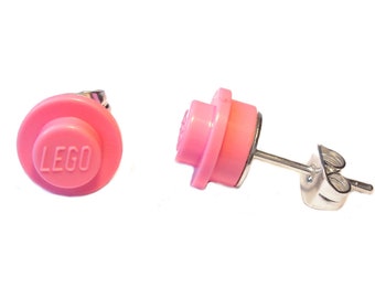 Pink silver plated earrings Handmade with LEGO(r) studs