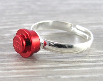 Metallic Ruby Red Stud Ring Handmade with LEGO(r) bricks engagement ring wedding ring kids ring