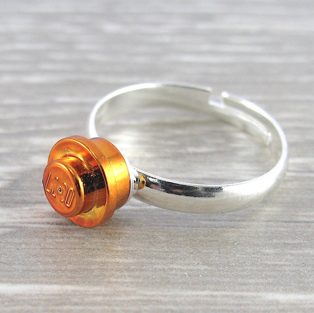 Metallic Copper Orange Stud Ring Handmade With Lego(r) Bricks