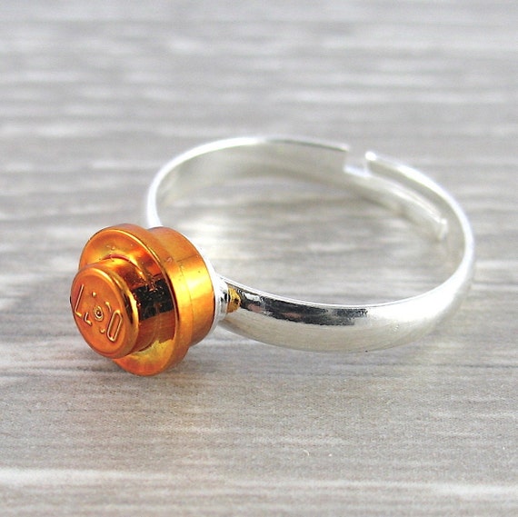 Metallic Copper Orange Stud Ring Handmade With Lego(r) Bricks