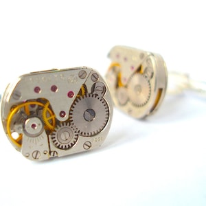 Steampunk Cufflinks with Rubies Watch Cufflinks Watch Movement Cufflinks Handmade silver plated