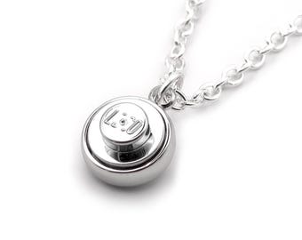 Chrome Plated Brick Necklace Handmade with a LEGO Stud on a Silver Plated Chain