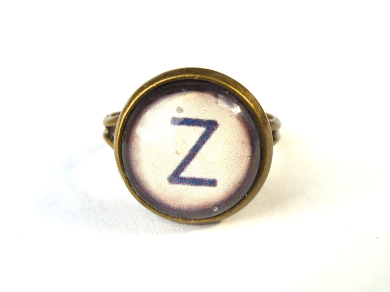 Typewriter Ring Vintage Style Typewriter Key Ring Black or White typewriter key Ring image 2