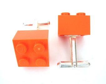 Orange Cufflinks Handmade with LEGO(r) Bricks Cufflinks for weddings office grooms Silver Plated