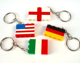 World Flag Keychain Keyring Countries Keychain Wedding Favours handmade with LEGO(r) Bricks