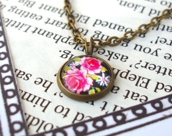 Flower Necklace on a Vintage Bronze Tone chain