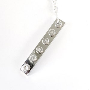 Chrome Bar Necklace Handmade with LEGO(r) Plates & embellished with a Diamante Crystal on a Silver Plated Chain Valentines Day Gift