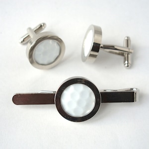 Cufflinks & Tie Bar Set made from Real Golf Balls Cufflinks and Tie Clip Wedding Cufflinks Tie Slide Groom Cufflinks