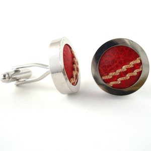 Cricket Ball Cufflinks hand made from a Real Leather Cricket Ball