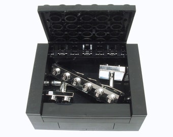 Groomsmen Cufflinks & Tie Slide Gift Set Includes Box Handmade with LEGO Bricks Wedding Cufflinks Grooms Cufflinks Chrome Cufflinks