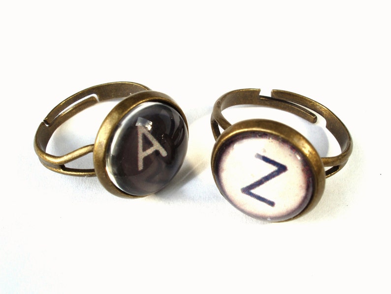 Typewriter Ring Vintage Style Typewriter Key Ring Black or White typewriter key Ring image 1