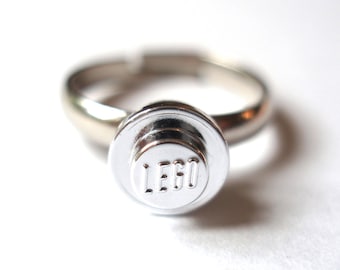 Chrome Silver Stud Ring engagement ring wedding ring Handmade with LEGO(r) studs