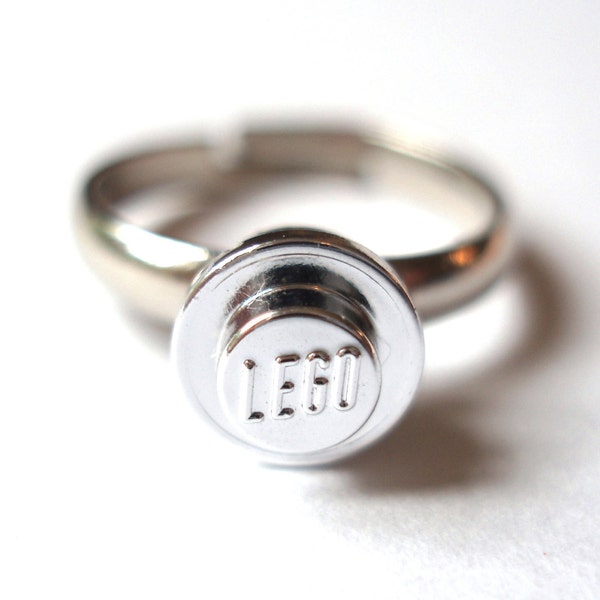 Chrome Zilveren Stud Ring verlovingsring trouwring Handgemaakt met LEGO(r) studs