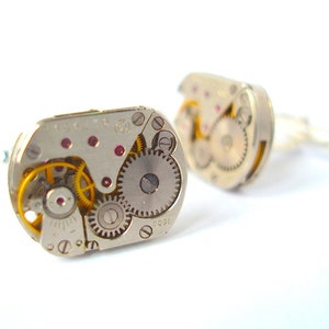 Watch Movement Cufflinks with Rubies silver plated Clock Cufflinks Watch Cufflinks Steam Punk Cufflinks mens jewellery gift jewelry groom image 2