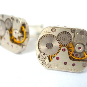 Valentines Day Gift Steampunk Cufflinks with Rubies Watch Cufflinks Watch Movement Cufflinks Handmade silver plated