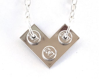 Heart Shaped Necklace Handmade with Chrome LEGO(r) Plates on a Silver Plated Chain - Valentines Day Gift Love