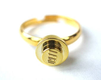 Anillo de boda de anillo de compromiso de oro metálico hecho a mano con tachuelas LEGO(r)