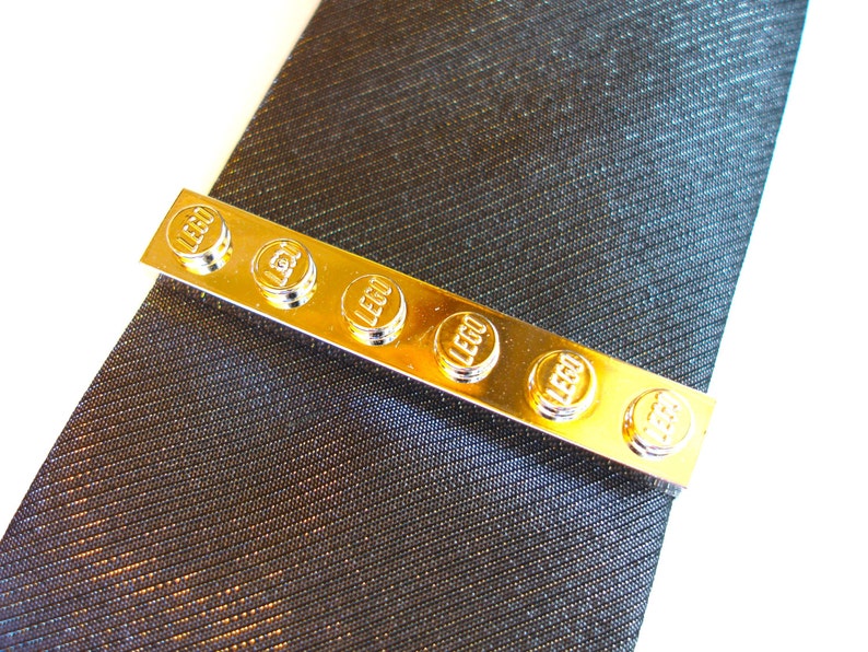 Metallic Gold Tie Slide Tie Clip Handmade with Chromed LEGOr plates Weddings Grooms Best Man Father of the Bride image 1