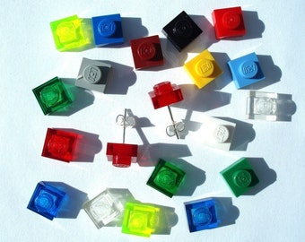 Pick your fav colour silver plated earrings Handmade with LEGO(r) plates