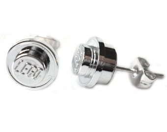 Chrome Silver Stud Earrings Handmade using chromed LEGO(r) bricks