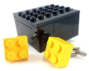 Yellow Brick Cufflinks Cufflinks for weddings office grooms Silver Plated Handmade with LEGO(r) bricks