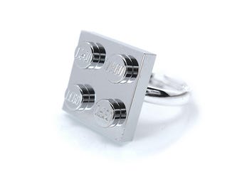 Chrome Sliver Ring Handmade with LEGO(r) Bricks / plates
